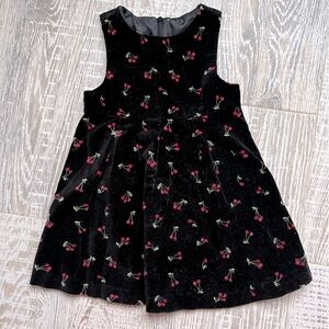 Vintage Baby Girl Cherry Print Dress Jumper Velvet Black Size 3T